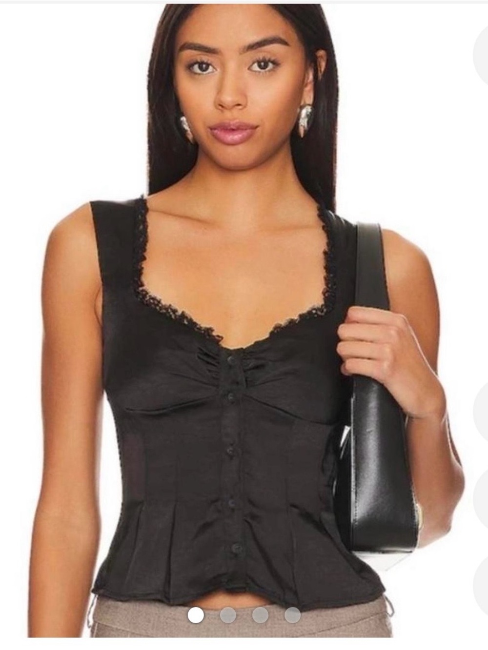 More to Come Black Lace-Trim Button Front Camisole